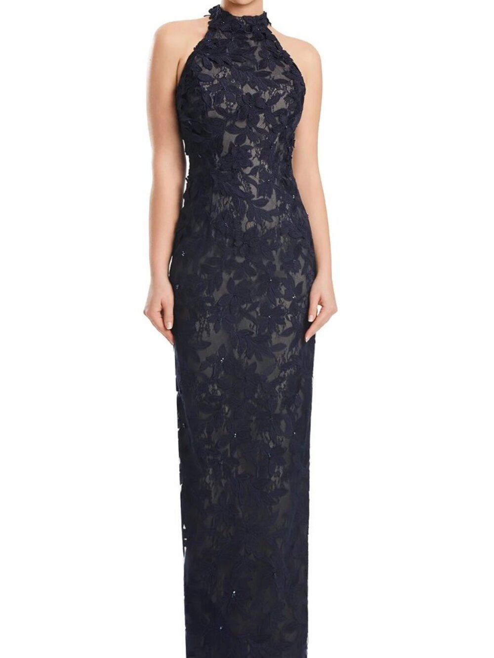 NWT Alexander by Daymor 3277S26 Halter Sleeveless Lace Dress Dark Navy size 4